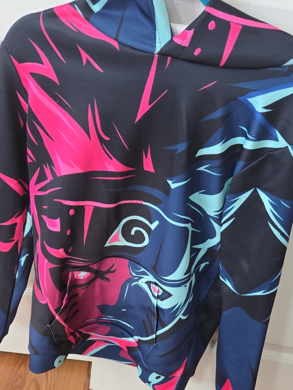 Naruto Hoodie with Neon Pink and Teal Design (Never Worn)